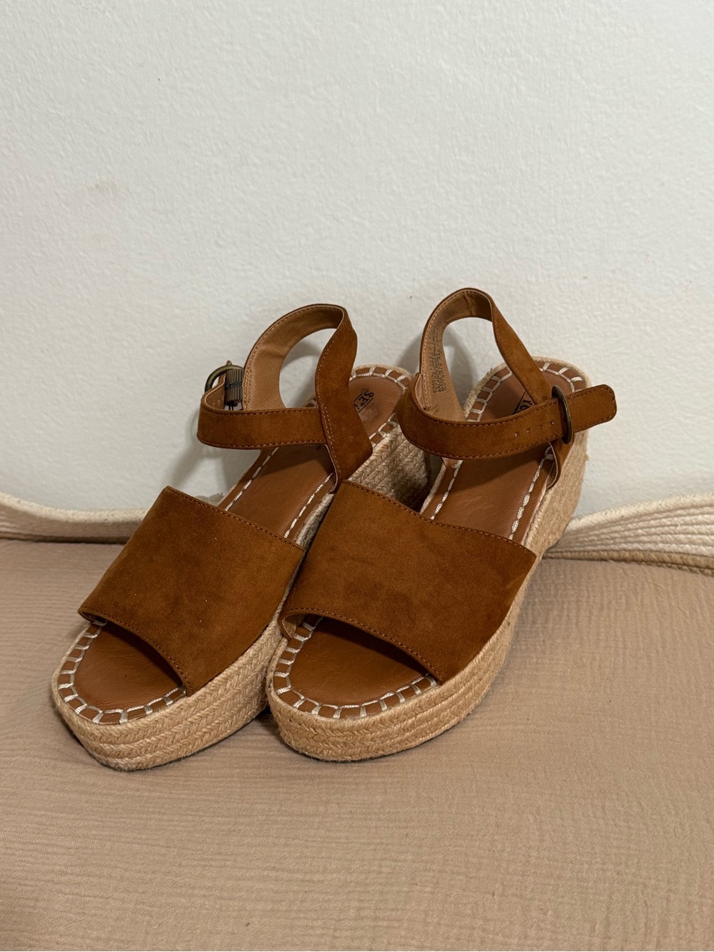 Seychelles  Espadrille Wedge Sandals brown suede cognac